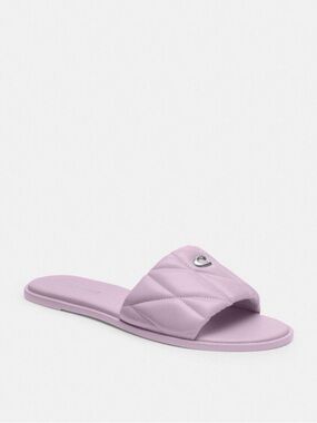 COACH Women's Holly Quilted Puffy "C" Slide Flat Sandals Purple 9